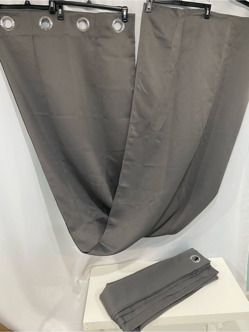NEW set of 2 52” x 102” dark grey blackout curtain panels Triple Weave curtains